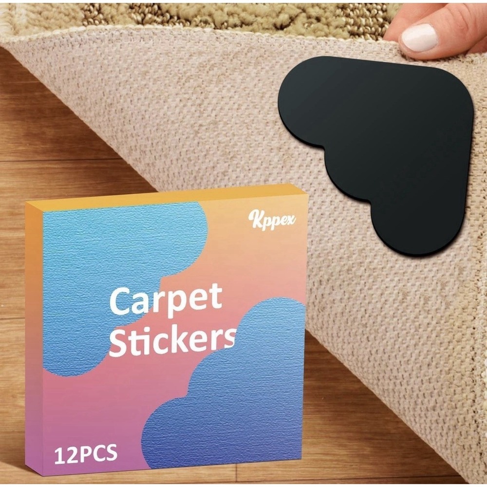 [12 Pack] Carpet Stickers, Double Sided Non-Slip Rug Pads Rug Tape Gripper